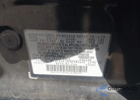 2016 Nissan Versa 1.6 Sv from USA, damaged, VIN 3N1CN7AP0GL838032